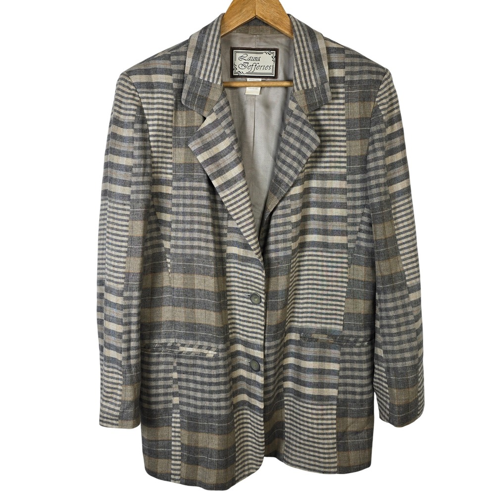 Vintage Laura Jefferies Women's Blazer Size M Striped‎ Pattern Imported Fabric
